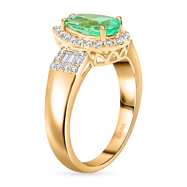 One Of A Kind Iliana 18K Yellow Gold AAA Boyaca Colombian Emerald And G-H SI Diamond Ring 5.86 Grams 1.60 Ctw