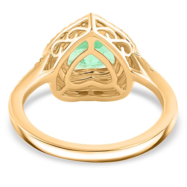 One Of A Kind Iliana 18K Yellow Gold AAA Boyaca Colombian Emerald And G-H SI Diamond Heart Shape Double Halo Ring 4.23 Grams 2.00 Ctw