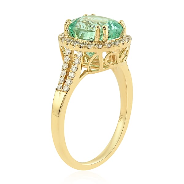 One Of A Kind Iliana 18K Yellow Gold AAA Boyaca Colombian Emerald And G-H SI Diamond Ring 4 Grams 3.45 Ctw