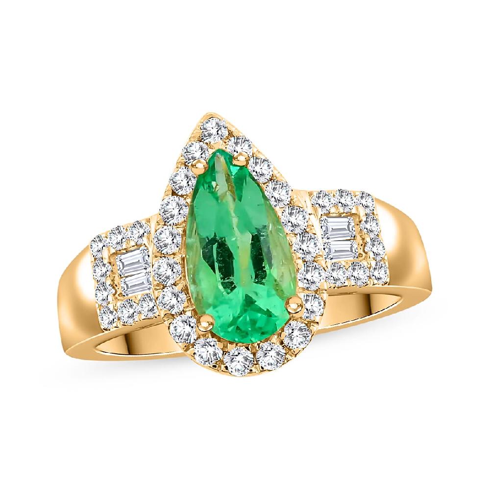 One Of A Kind Iliana 18K Yellow Gold AAA Boyaca Colombian Emerald and G-H SI Diamond Ring 5.86 Grams 1.60 ctw