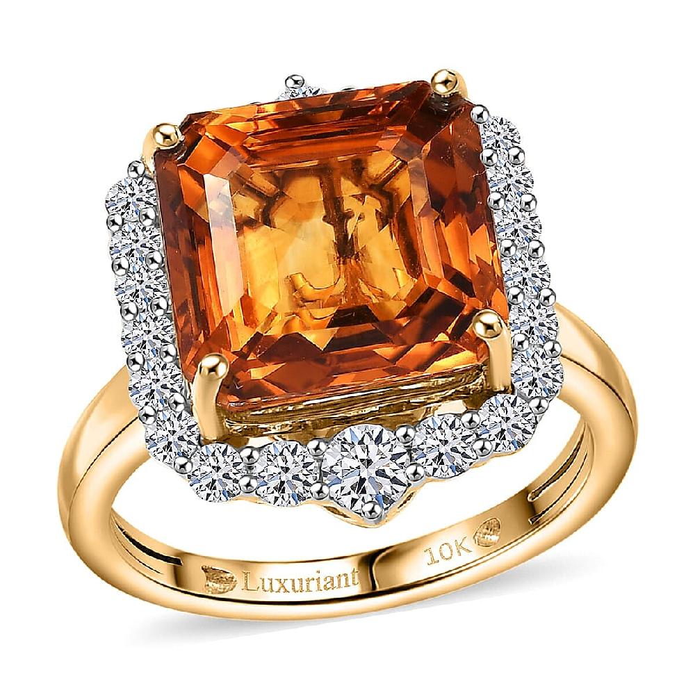 One Time Only 10K Yellow Gold AAA Asscher Cut Santa Ana Madeira Citrine Luxuriant Lab Grown Diamond (G-H SI) (0.80 cts) Ring 8.45 ctw