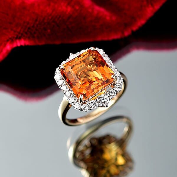 One Time Only 10K Yellow Gold AAA Asscher Cut Santa Ana Madeira Citrine Luxuriant Lab Grown Diamond (G-H SI) (0.80 Cts) Ring 8.45 Ctw