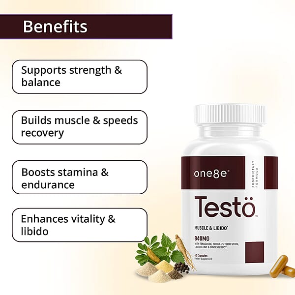 One8e Testo Muscle & Libido Supplement (60 Capsules) Made In US
