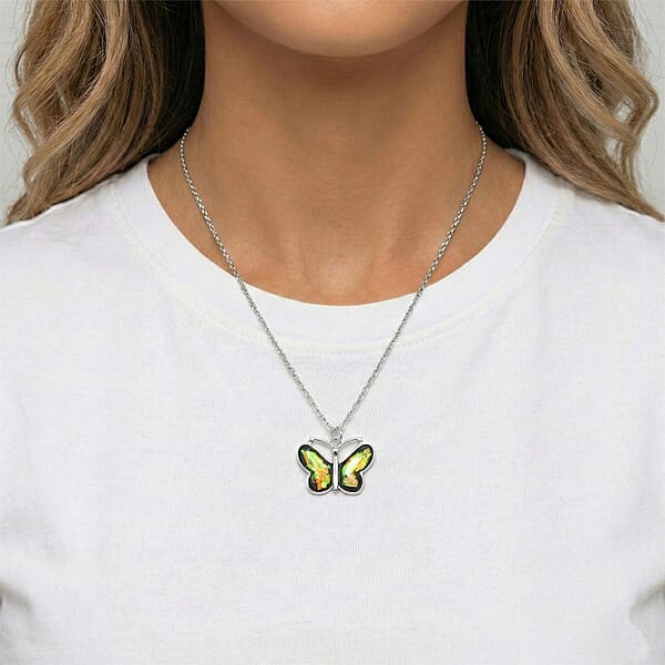 Opal 12.00 Ctw Butterfly Necklace In Silvertone 16-18 Inches
