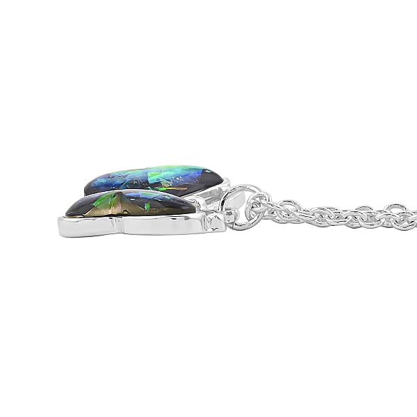 Opal 12.00 Ctw Butterfly Necklace In Silvertone 16-18 Inches