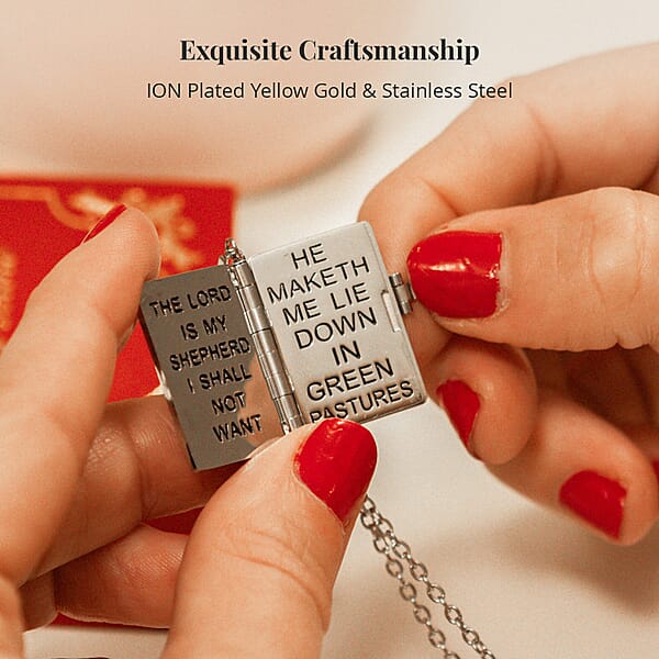 Openable Holy Cross Bible Pendant In ION Plated YG And Hypoallergenic Stainless Steel With Adjustable 24 Inch Necklace