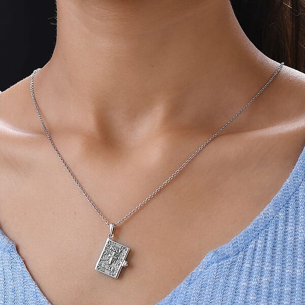 Openable Holy Cross Bible Pendant In Sterling Silver With Stainless Steel Necklace 20 Inches