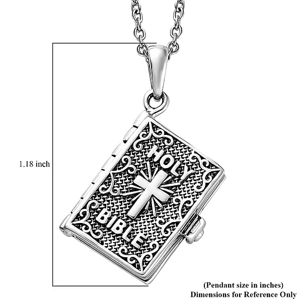 Openable Holy Cross Bible Pendant In Sterling Silver With Stainless Steel Necklace 20 Inches