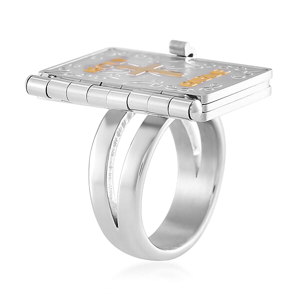 Openable Holy Cross Bible Ring In ION Plated YG And Stainless Steel