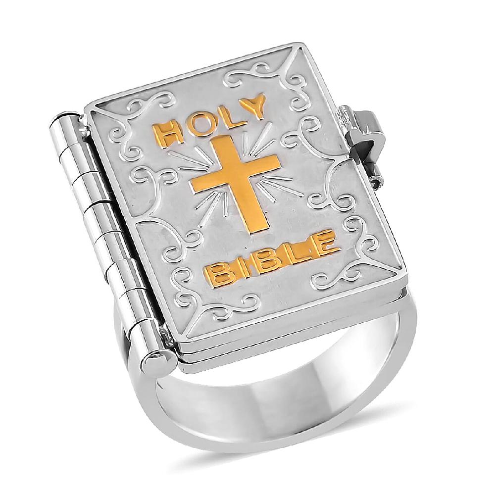 Openable Holy Cross Bible Ring in ION Plated YG and Stainless Steel