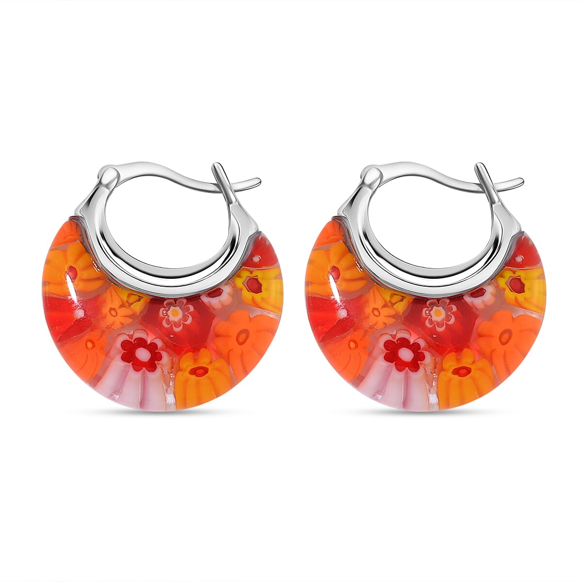 Orange Murano Style Basket Earrings in Stainless Steel with Lifetime Guarantee