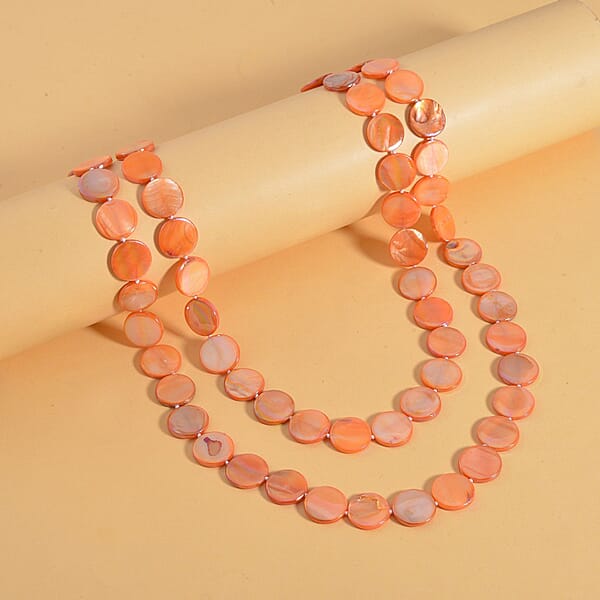 Orange Shell Beaded Endless Necklace For Women Long Endless Single Strand Bead Boho Necklace 46 Inches