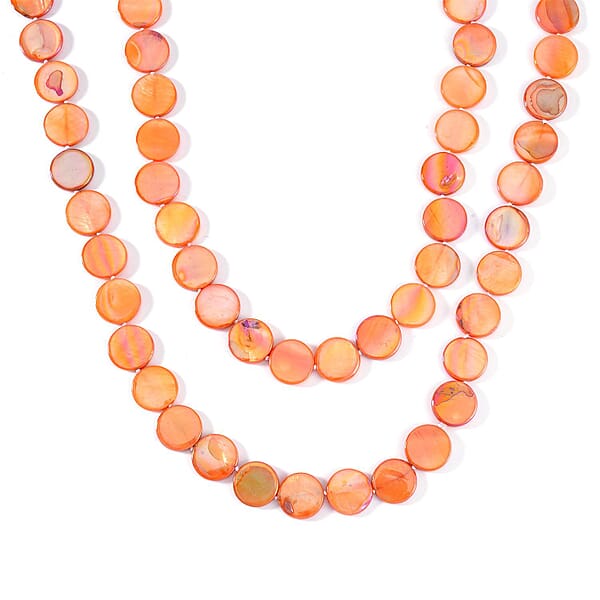 Orange Shell Beaded Endless Necklace For Women Long Endless Single Strand Bead Boho Necklace 46 Inches