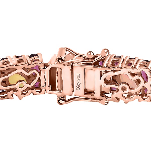 Orissa Rhodolite Garnet And Ethiopian Welo Opal Bracelet In Vermeil Rose Gold Over Sterling Silver (6.50 In) 18.65 Ctw
