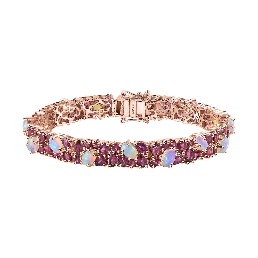 Orissa Rhodolite Garnet and Ethiopian Welo Opal Bracelet in Vermeil Rose Gold Over Sterling Silver (6.50 In) 18.65 ctw