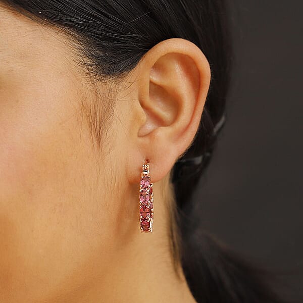 Ouro Fino Rubellite 7.68 Ctw Inside-out Hoop Earring In 18K Vermeil Rose Gold Over Sterling Silver