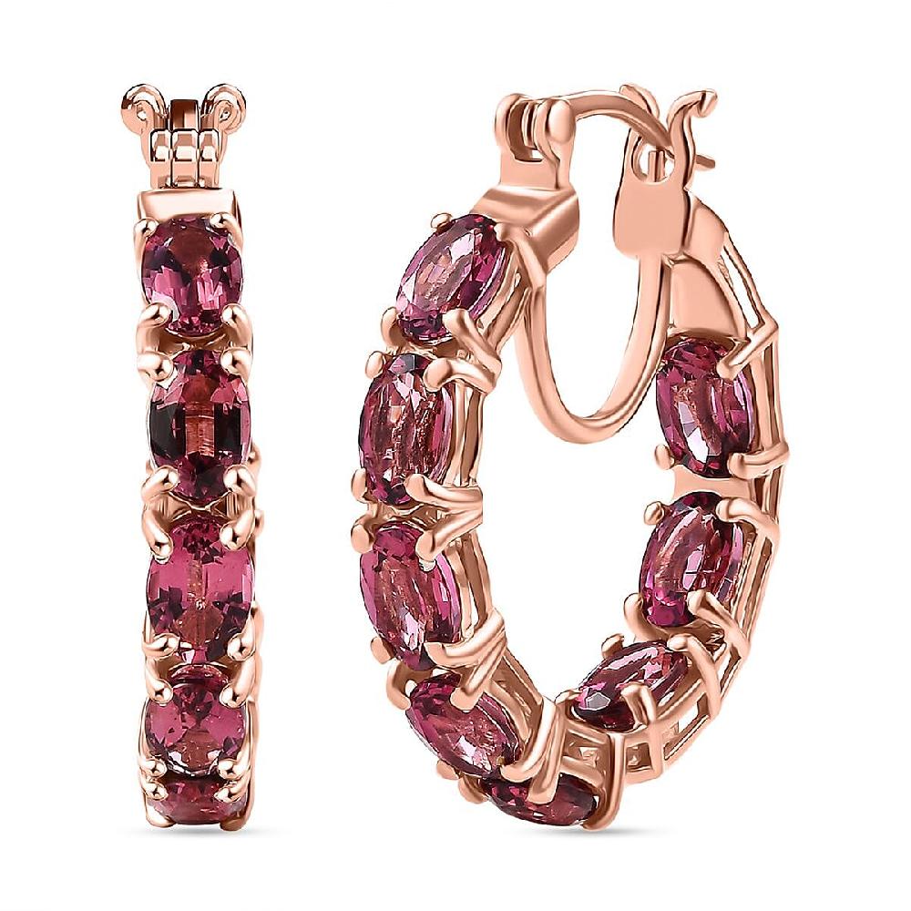 Ouro Fino Rubellite 7.68 ctw Inside-out Hoop Earring in 18K Vermeil Rose Gold Over Sterling Silver