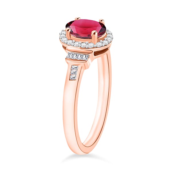Ouro Fino Rubellite And Diamond 1.00 Ctw Ring In 18K Vermeil Rose Gold Over Sterling Silver (Del. In 10-12 Days)