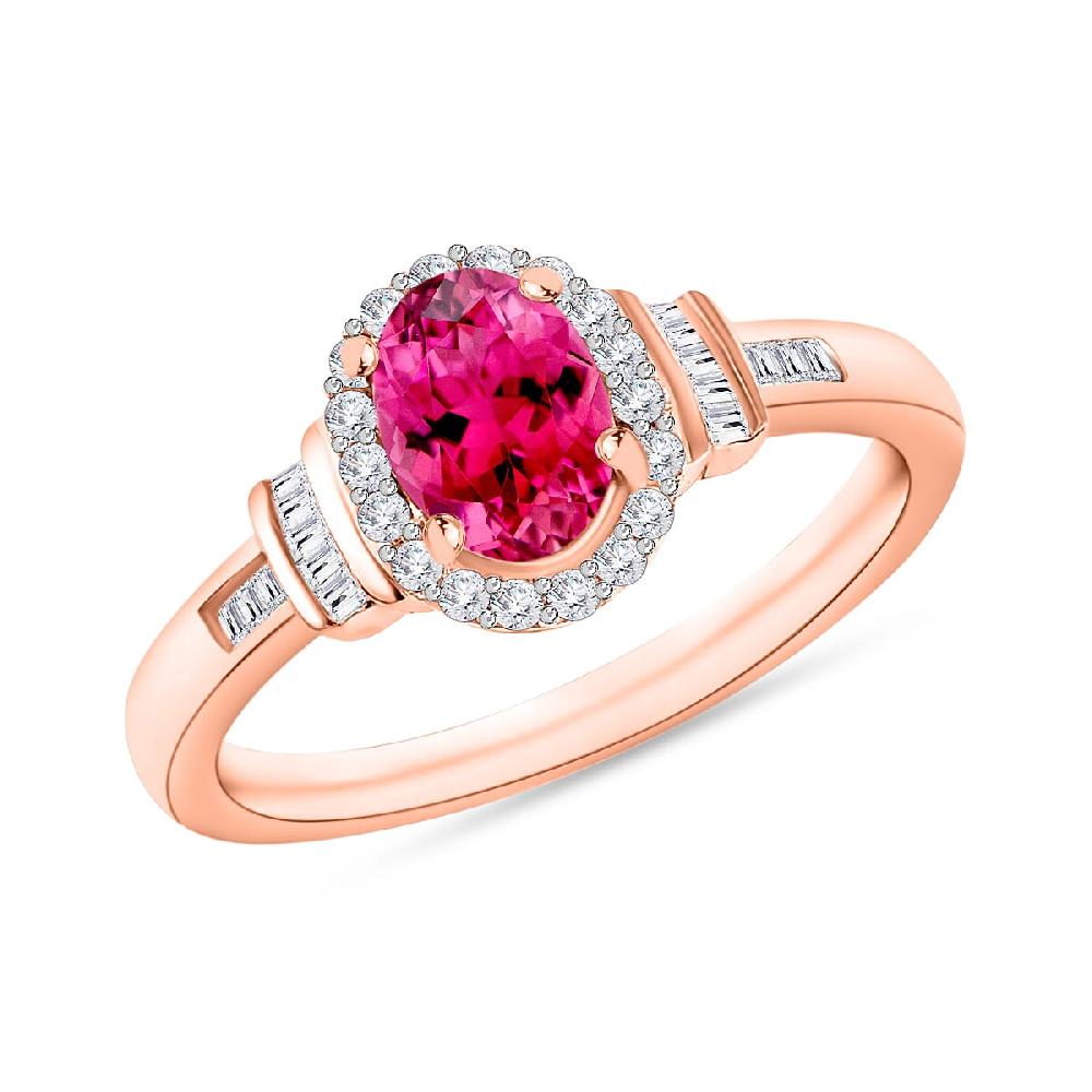 Ouro Fino Rubellite and Diamond 1.00 ctw Ring in 18K Vermeil Rose Gold Over Sterling Silver (Del. in 10-12 Days)