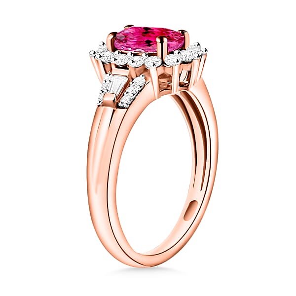 Ouro Fino Rubellite And Moissanite 1.25 Ctw Sunburst Ring In 18K Vermeil Rose Gold Over Sterling Silver (Del. In 10-12 Days)