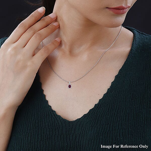 Ouro Fino Rubellite And Moissanite 1.35 Ctw Firecracker Pendant Necklace In Rhodium Over Sterling Silver 20 Inches