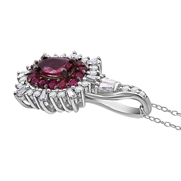 Ouro Fino Rubellite And Moissanite 1.35 Ctw Firecracker Pendant Necklace In Rhodium Over Sterling Silver 20 Inches
