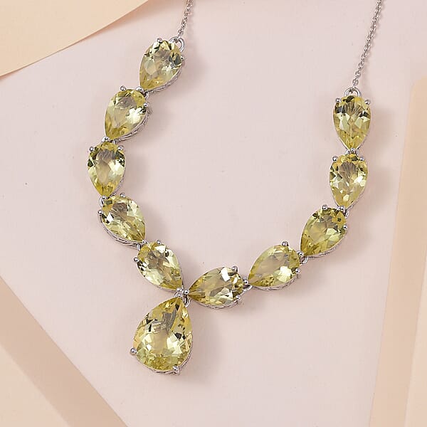 Ouro Verde Quartz 35.65 Ctw Necklace In Platinum Over Sterling Silver 18-20 Inches