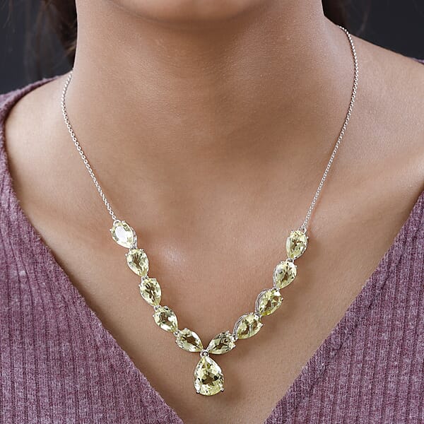 Ouro Verde Quartz 35.65 Ctw Necklace In Platinum Over Sterling Silver 18-20 Inches