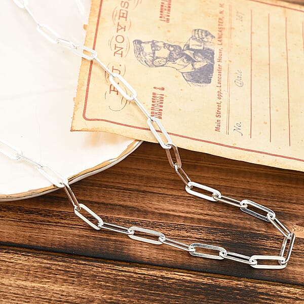 Paperclip Chain Necklace In Sterling Silver 20 Inches 10.50 Grams