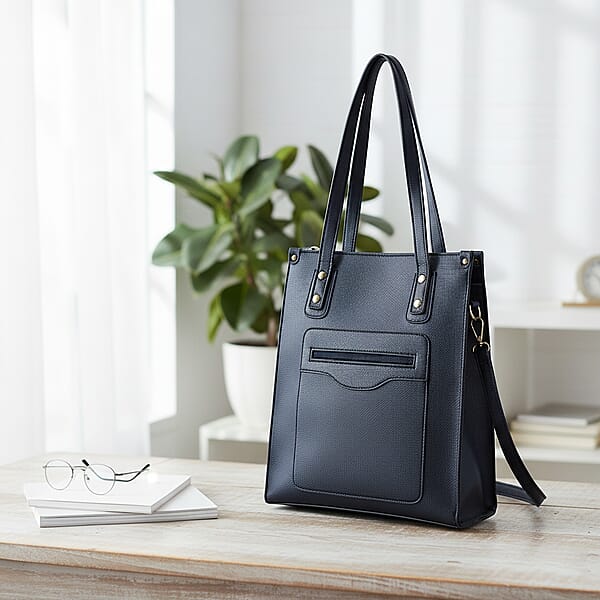 PASSAGE Black Faux Leather Vertical Tote Bag