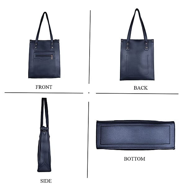 PASSAGE Black Faux Leather Vertical Tote Bag