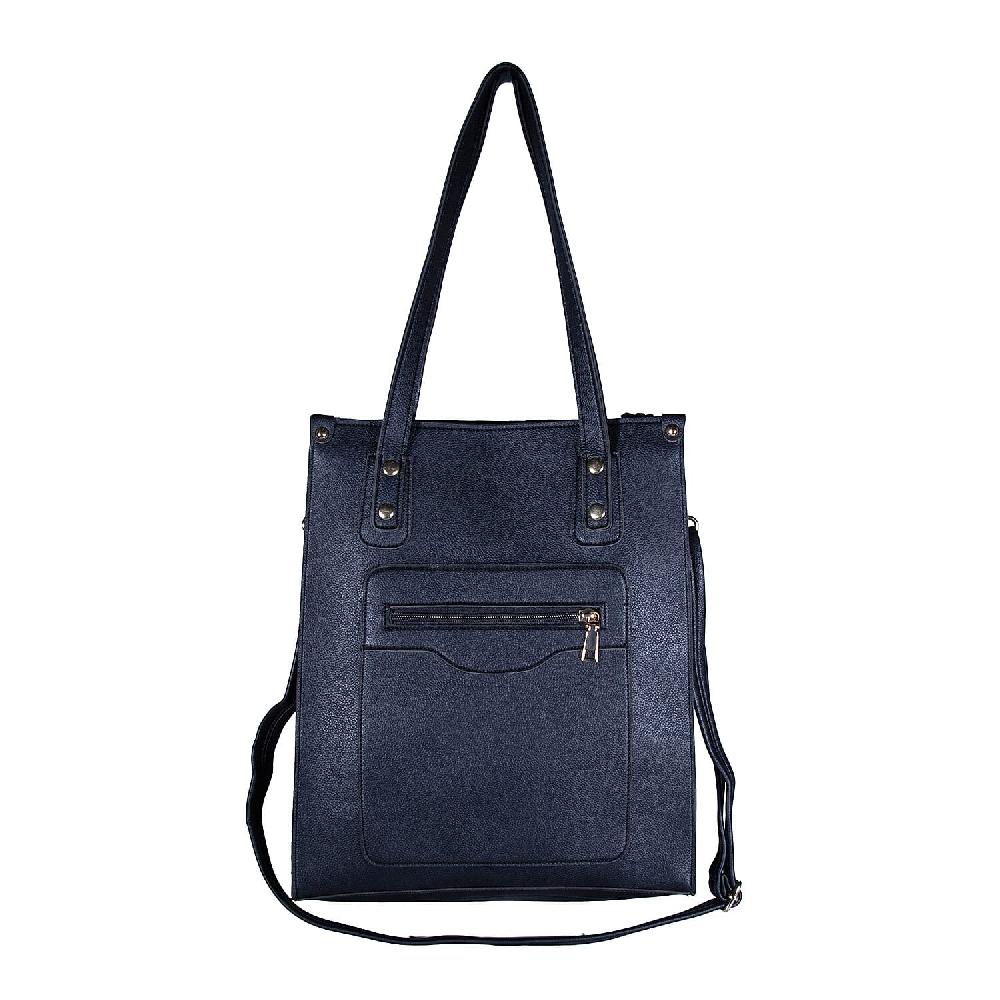 PASSAGE Black Faux Leather Vertical Tote Bag