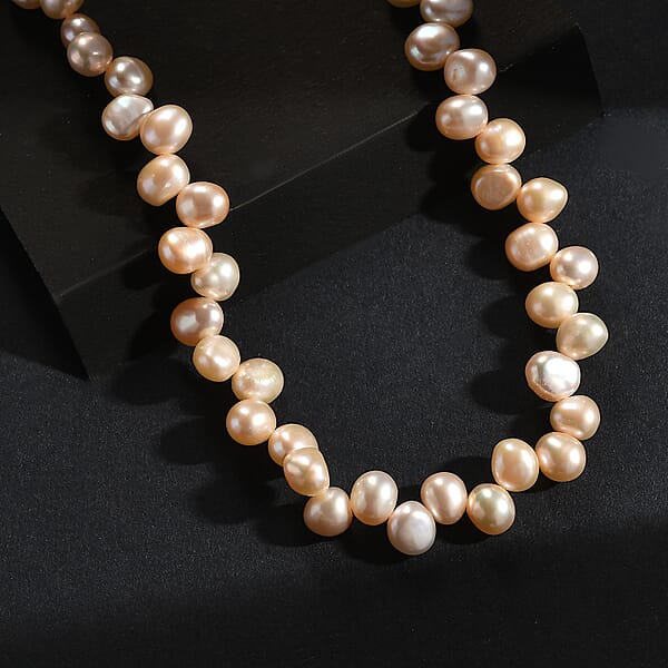 Peach Fresh Water Pearl Bubble Necklace In 18K Vermeil Yellow Gold Over Sterling Silver 18 Inches