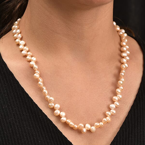 Peach Fresh Water Pearl Bubble Necklace In 18K Vermeil Yellow Gold Over Sterling Silver 18 Inches