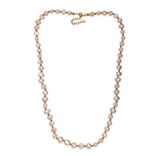 Peach Freshwater Pearl And Ratnapura Hessonite Garnet 20.00 Ctw Necklace In 18K Vermeil Yellow Gold Over Sterling Silver