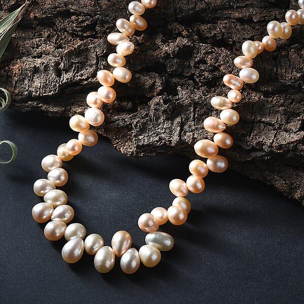 Peach Freshwater Pearl Dancing Bubbles Necklace 18 Inches In 18K Vermeil Yellow Gold Over Sterling Silver