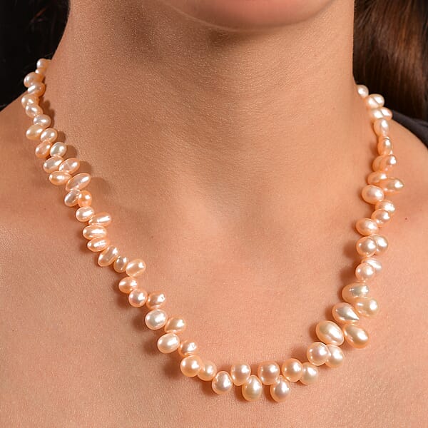 Peach Freshwater Pearl Dancing Bubbles Necklace 18 Inches In 18K Vermeil Yellow Gold Over Sterling Silver