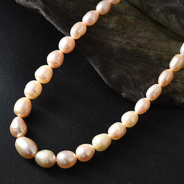Peach Freshwater Pearl Drop Shape Necklace In 18K Vermeil Yellow Gold Over Sterling Silver 18 Inches