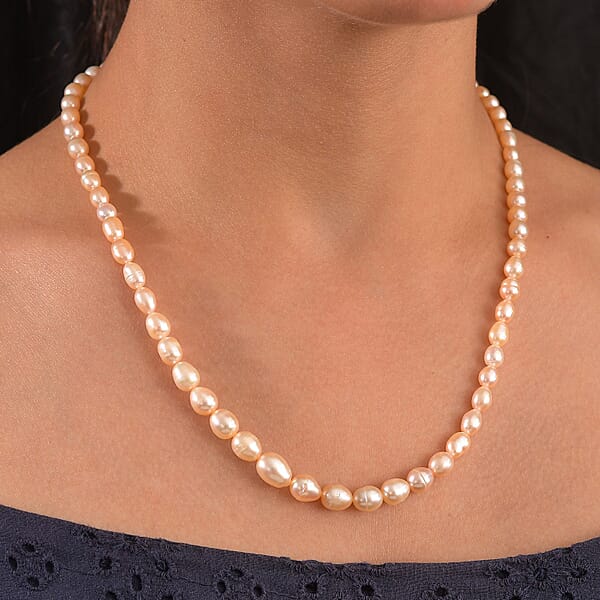 Peach Freshwater Pearl Drop Shape Necklace In 18K Vermeil Yellow Gold Over Sterling Silver 18 Inches