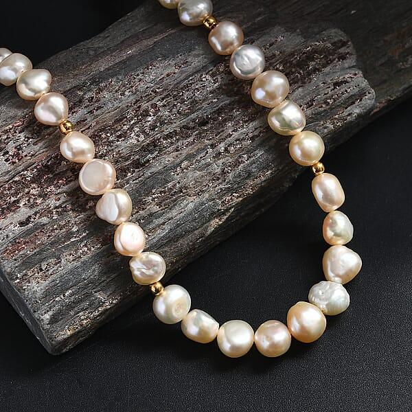 Peach Freshwater Pearl Fancy Necklace In 18K Vermeil Yellow Gold Over Sterling Silver 18 Inches