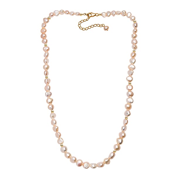 Peach Freshwater Pearl Fancy Necklace In 18K Vermeil Yellow Gold Over Sterling Silver 18 Inches