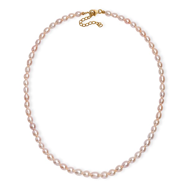 Peach Freshwater Pearl Necklace In 18K Vermeil Yellow Gold Sterling Silver 18 Inches