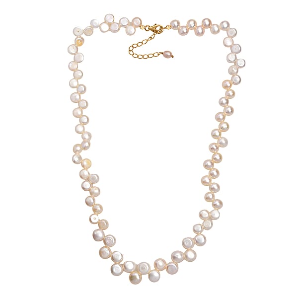 Peach Freshwater Pearl Necklace In 18K Vermeil Yellow Gold Over Sterling Silver 18 Inches