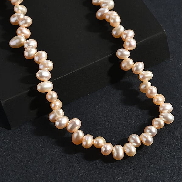 Peach Freshwater Pearl Necklace In 18K Vermeil Yellow Gold Over Sterling Silver 18 Inches