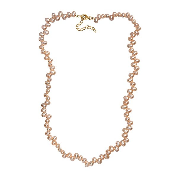 Peach Freshwater Pearl Necklace In 18K Vermeil Yellow Gold Over Sterling Silver 18 Inches
