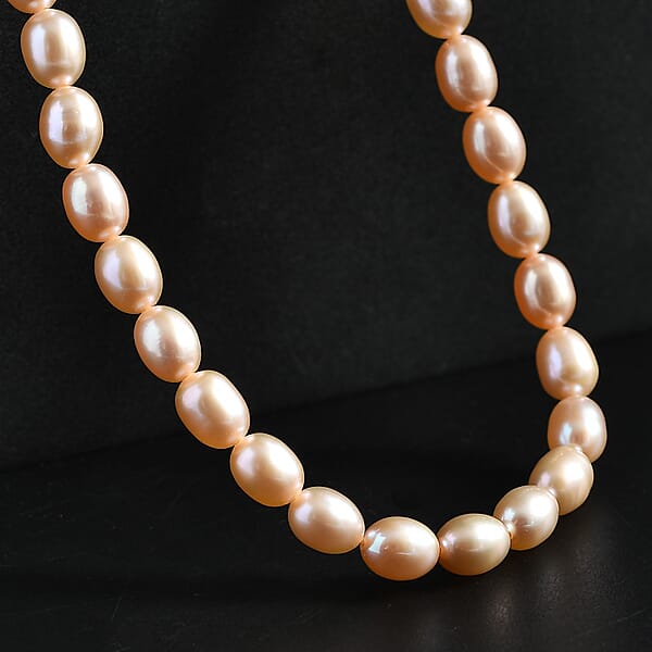Peach Freshwater Pearl Oval Shape Blush Tide Necklace In 18K Vermeil Yellow Gold Over Sterling Silver 18-20 Inches