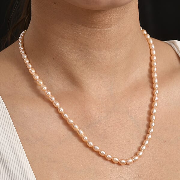 Peach Freshwater Pearl Oval Shape Blush Tide Necklace In 18K Vermeil Yellow Gold Over Sterling Silver 18-20 Inches