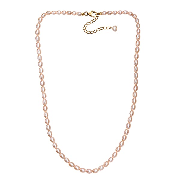 Peach Freshwater Pearl Oval Shape Blush Tide Necklace In 18K Vermeil Yellow Gold Over Sterling Silver 18-20 Inches