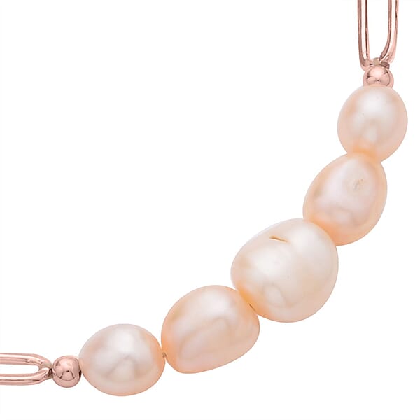 Peach Freshwater Pearl Paper Clip Chain Bracelet In Rosetone (8-10In)