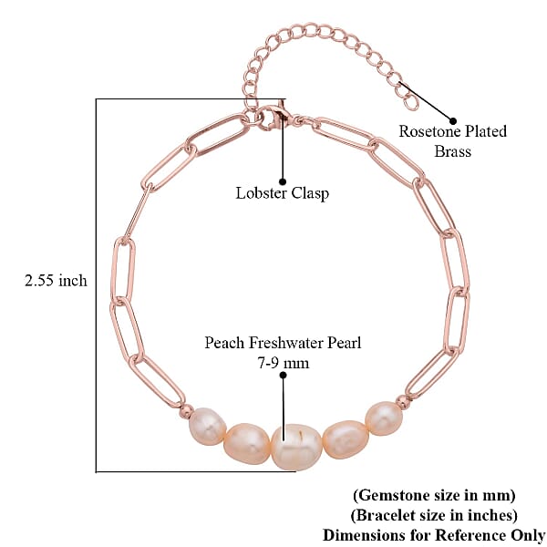 Peach Freshwater Pearl Paper Clip Chain Bracelet In Rosetone (8-10In)